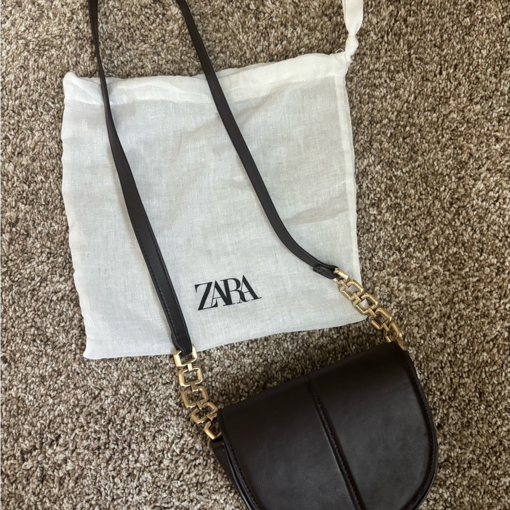 Zara Genuine Leather Saddle Crossbody – Brown – Gold Chain – NWOT – 6782/810 - Picture 6 of 6
